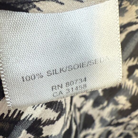 BCBG Max Azria | 100% Silk Blouse | Tie Waist Peplum | Black gray cream | Sz S - Picture 6 of 10